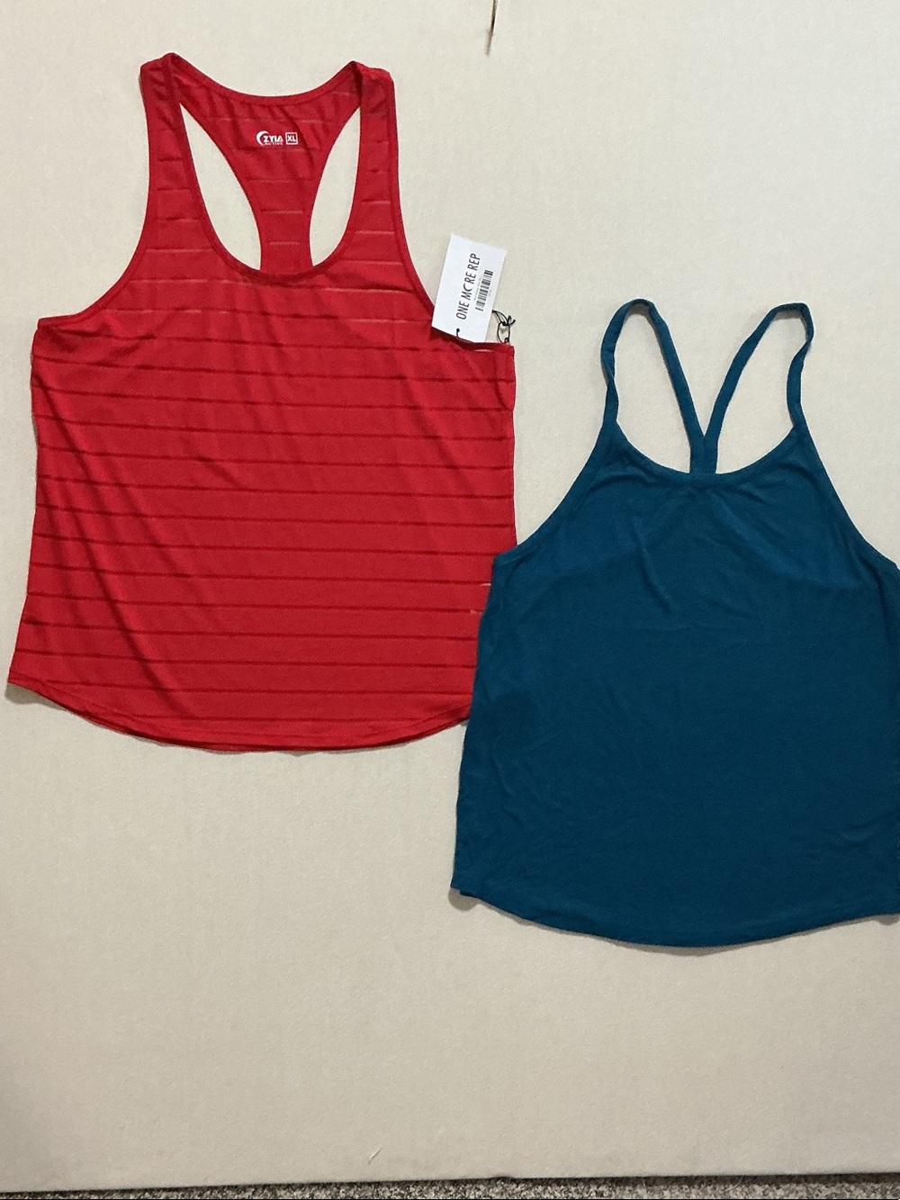C9 by Champion Red Striped Racerback Tank & Teal Solid Racerback Tank Duo